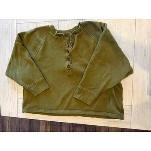 Madewell MWL Olive Green Long Sleeve Henley Sweatshirt Pullover Size XL